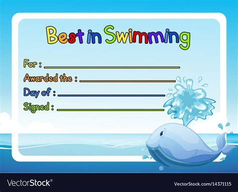 Best In Swimming Award Template With Whale In In Free Swimming Certificate Templates